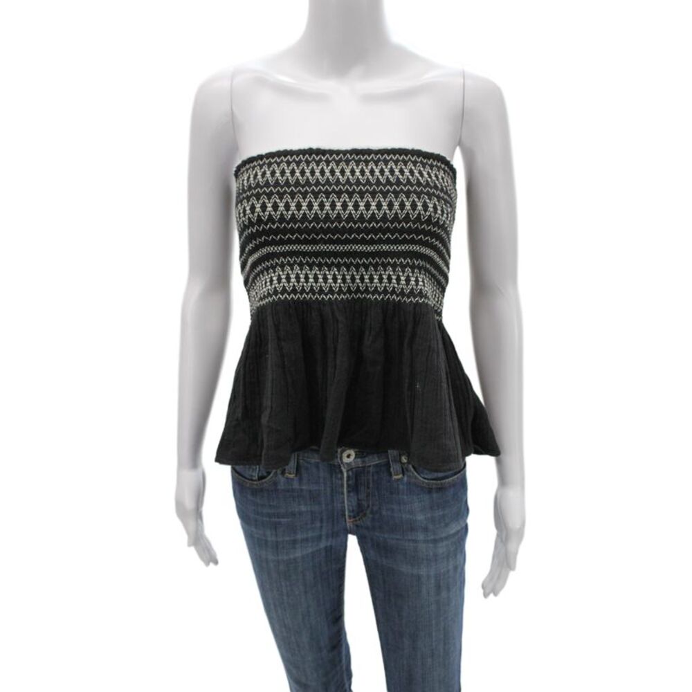 Mes DeMoiselles Paris Women Tube Top Black Cotton Geometric Boho Size 34